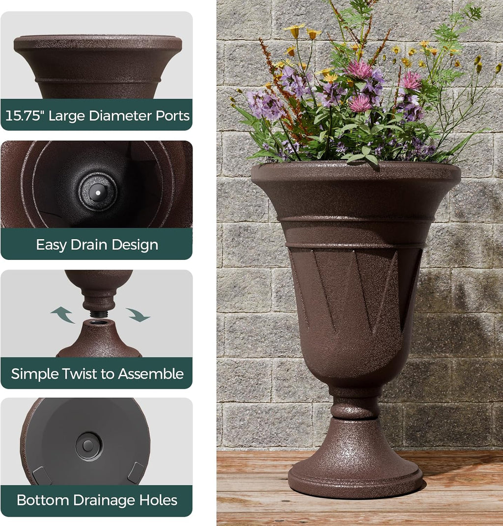 2 Brown Trophy Plastic Urn Planters