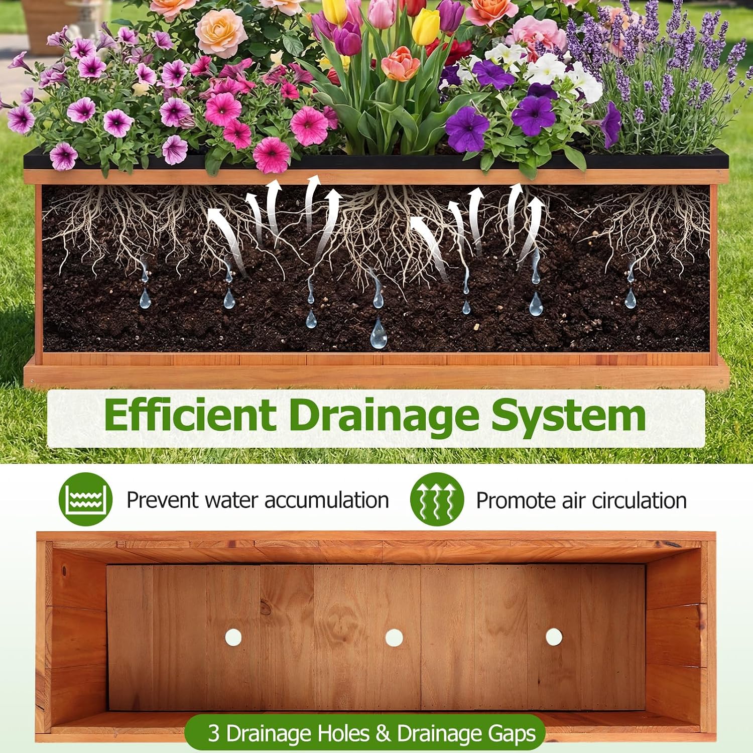 Wood Rectangular Garden Planter Box
