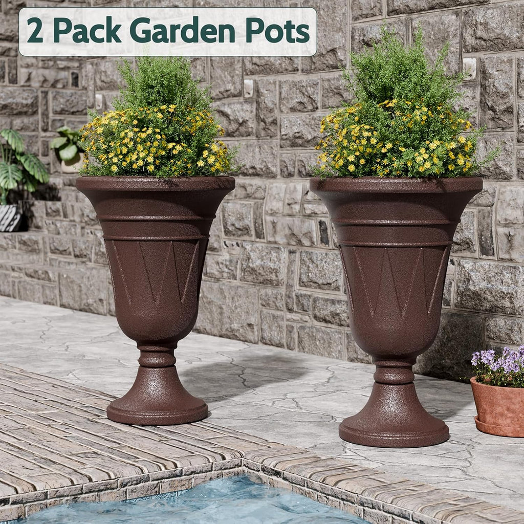 2 Brown Trophy Plastic Urn Planters