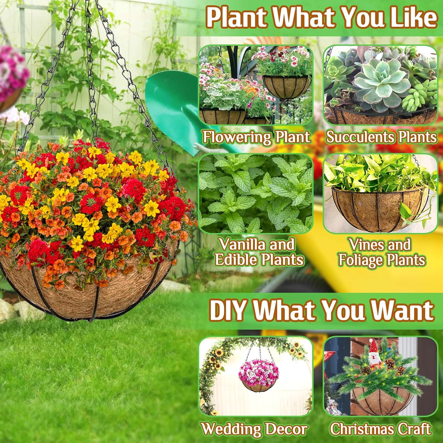 2 Pack Metal Wire Hanging Baskets Coco Liner
