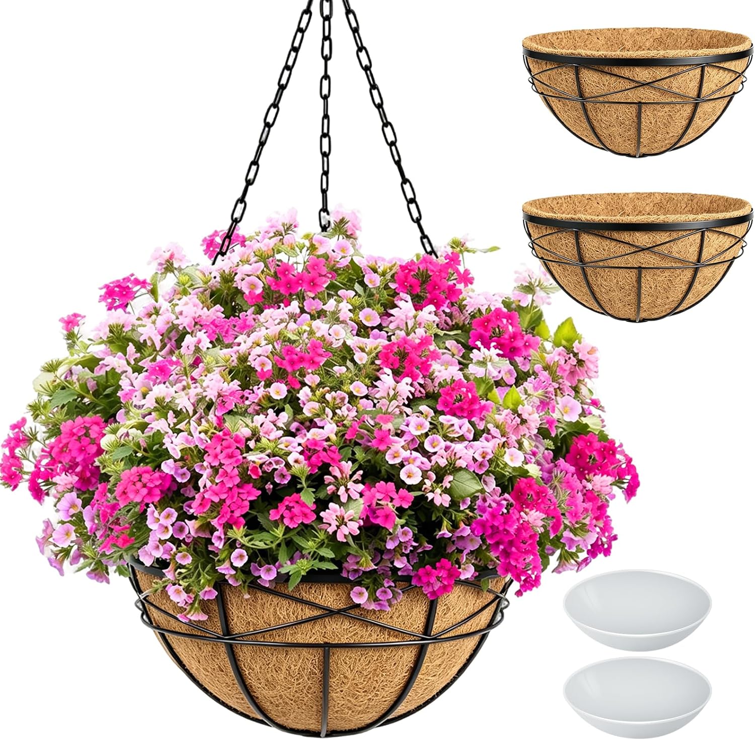 Large Black Metal Hanging Baskets Coco Liner