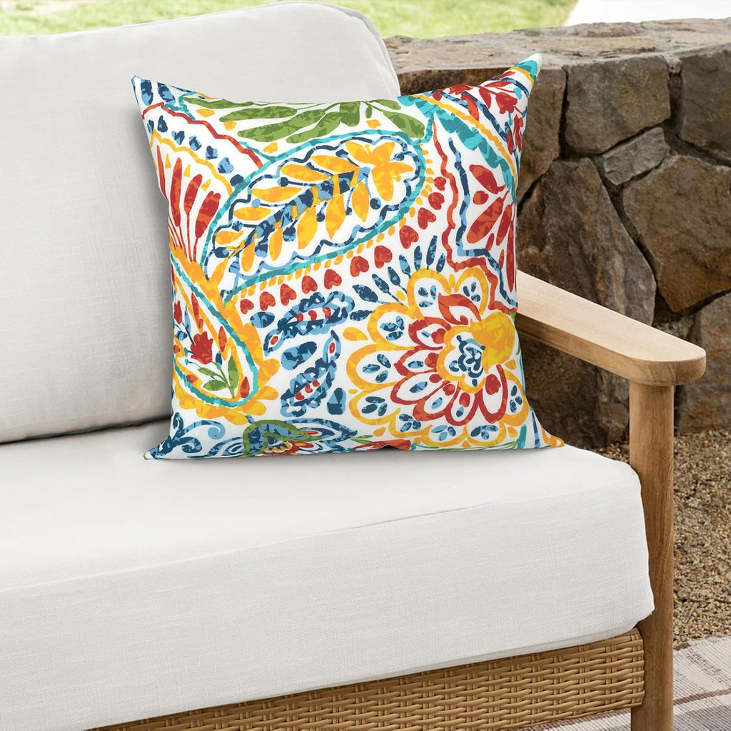 2 Pack Paisley Multi 16x16 Outdoor Throw Pillows With Inserts
