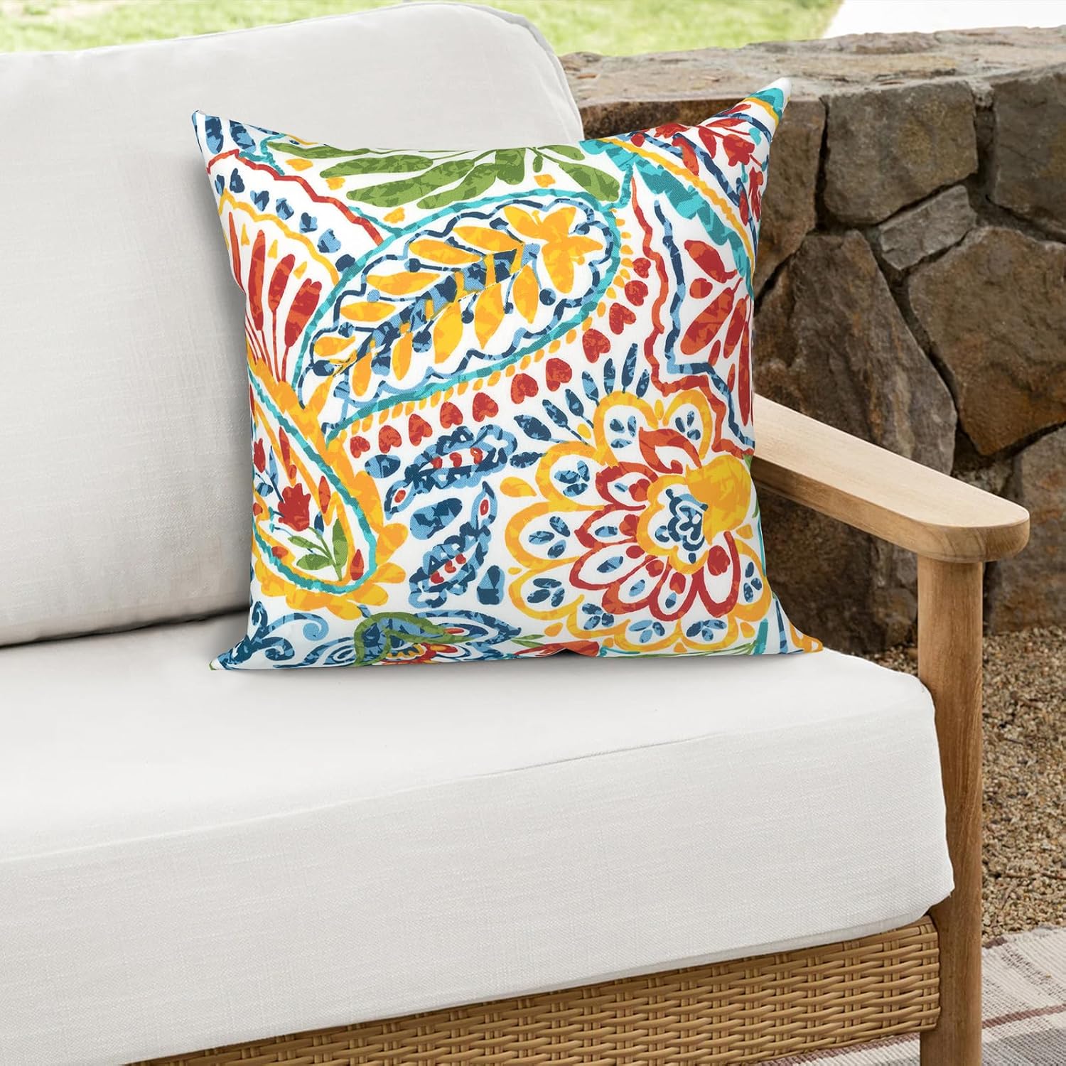 2 Pack Paisley Multi 16x16 Outdoor Throw Pillows With Inserts