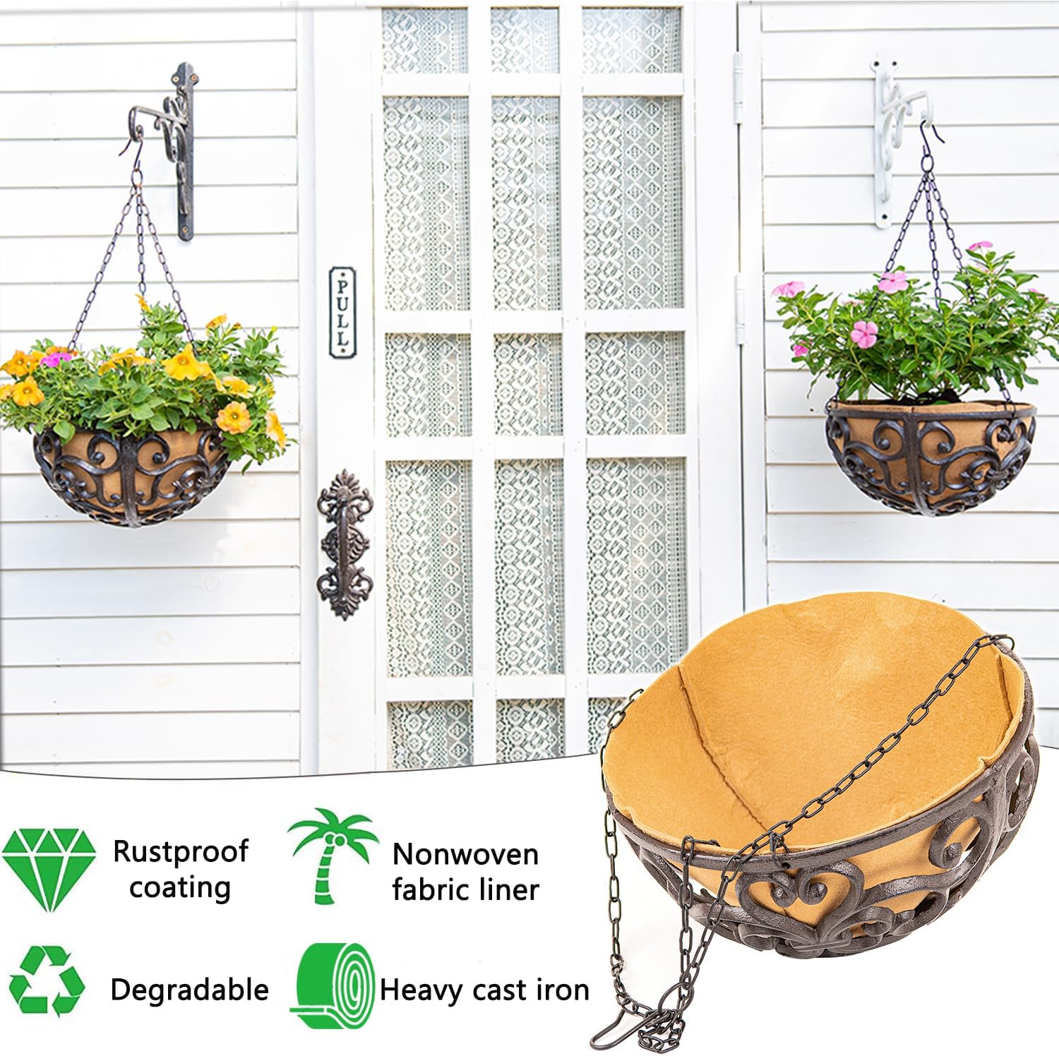 Cast Iron Hanging Baskets Fabric Liner