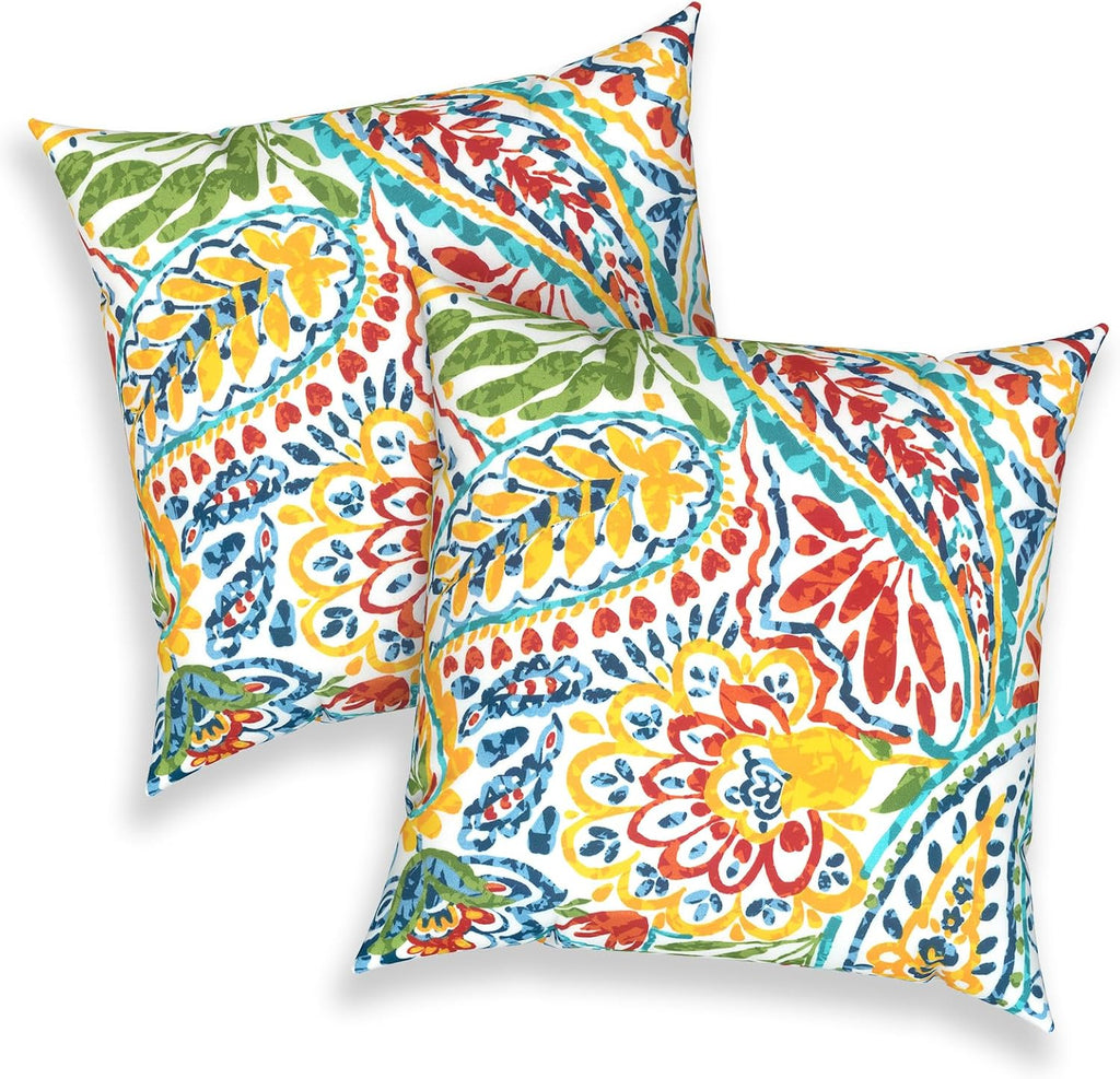 2 Pack Paisley Multi 16x16 Outdoor Throw Pillows With Inserts