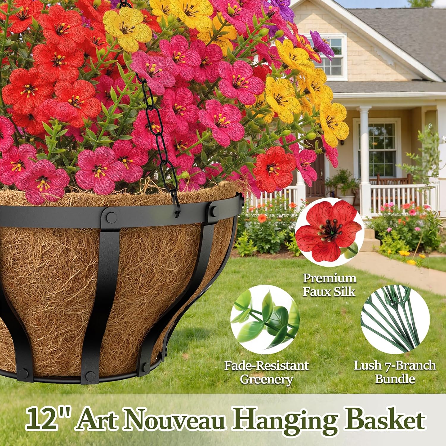 Metal Baskets UV Resistant Artificial Flowers