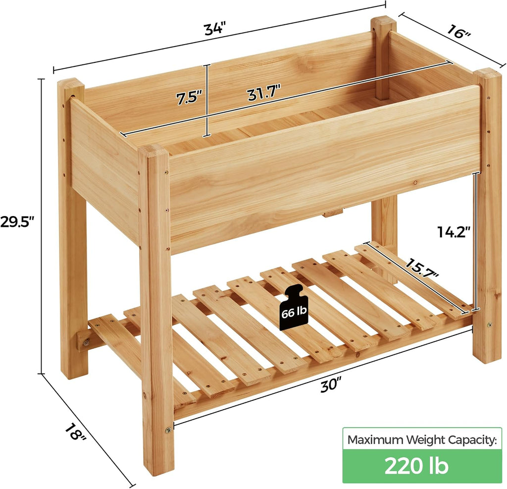 Fir Wood Elevated Garden Planter With Shelf