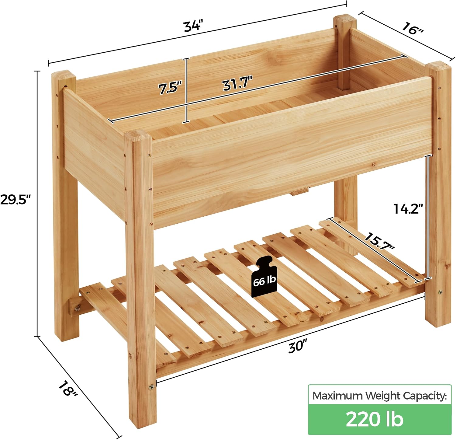 Fir Wood Elevated Garden Planter With Shelf