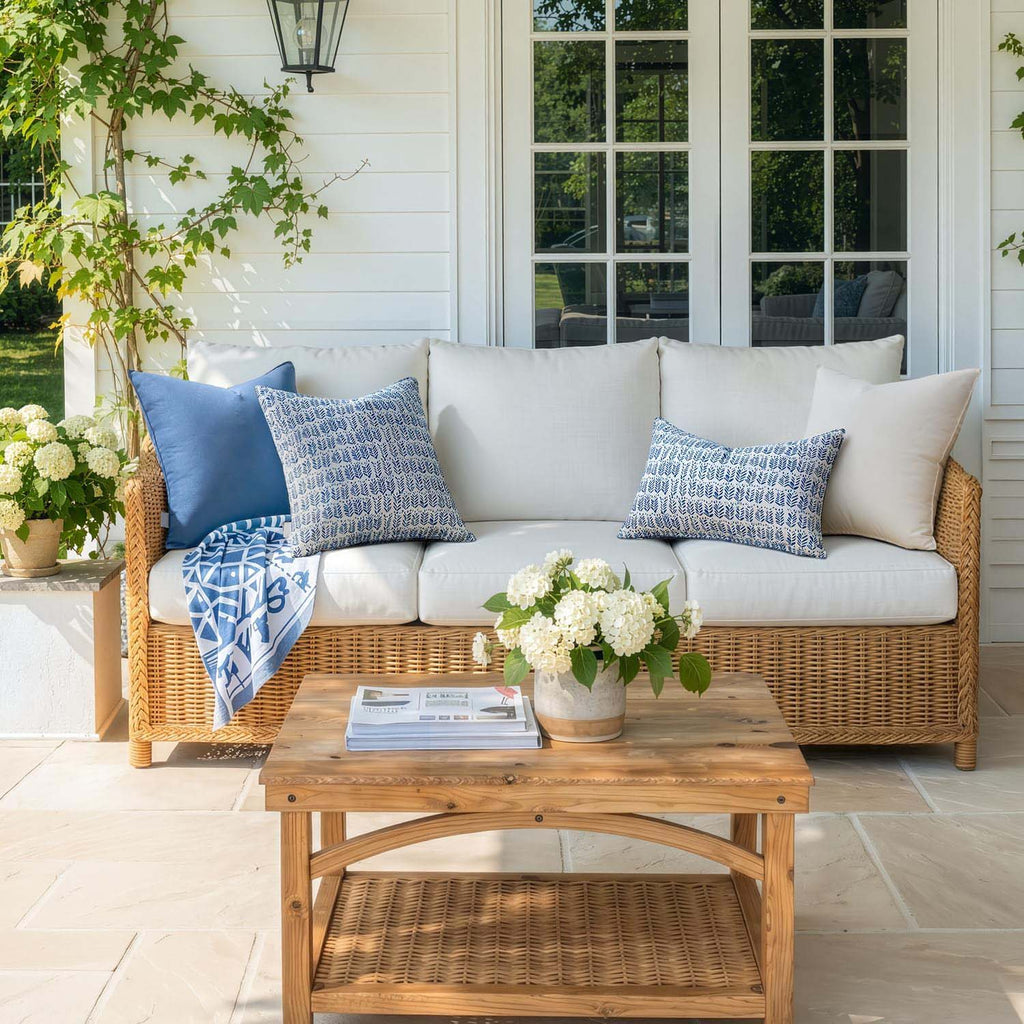2 Pack Royal Blue Leaves Outdoor Throw Pillows With Inserts