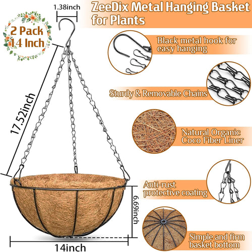 2 Pack Metal Wire Hanging Baskets Coco Liner