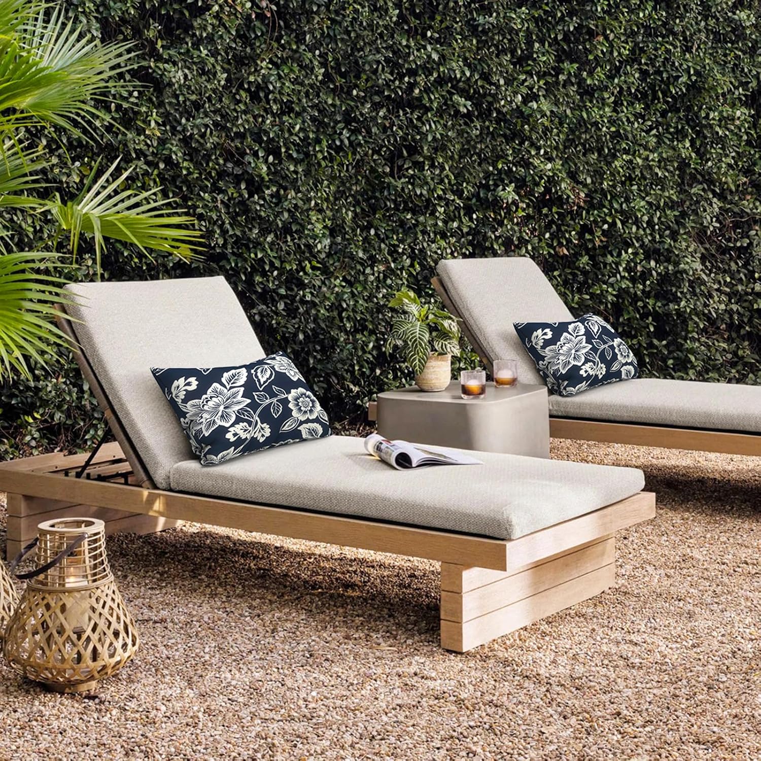 2 Pack Navy Vines Outdoor Lumbar Throw Pillows With Inserts