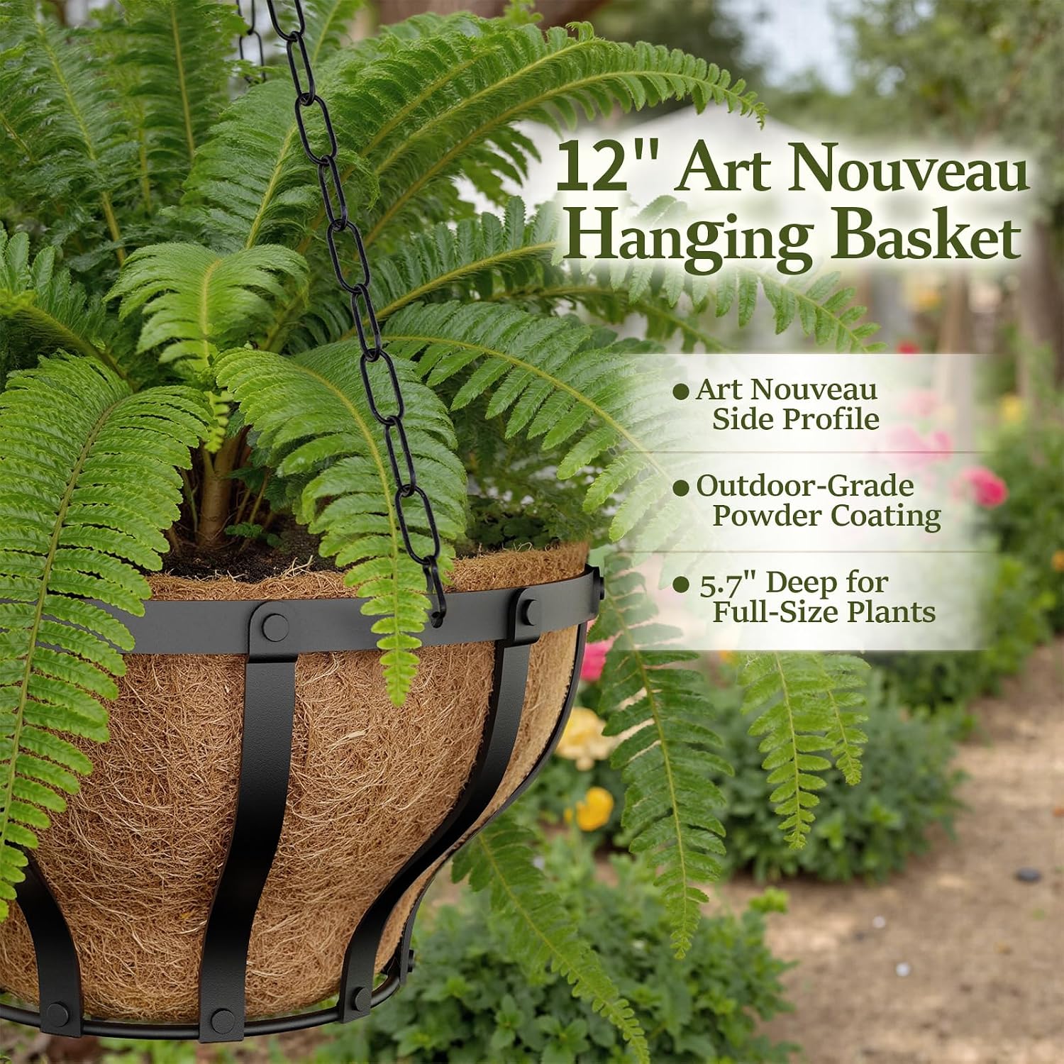 2 Pack Wrought Iron Hanging Baskets Coco Liner