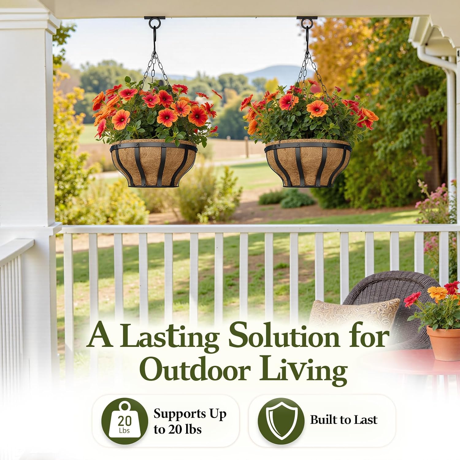 3 Pack Wrought Iron Hanging Baskets Coco Liner