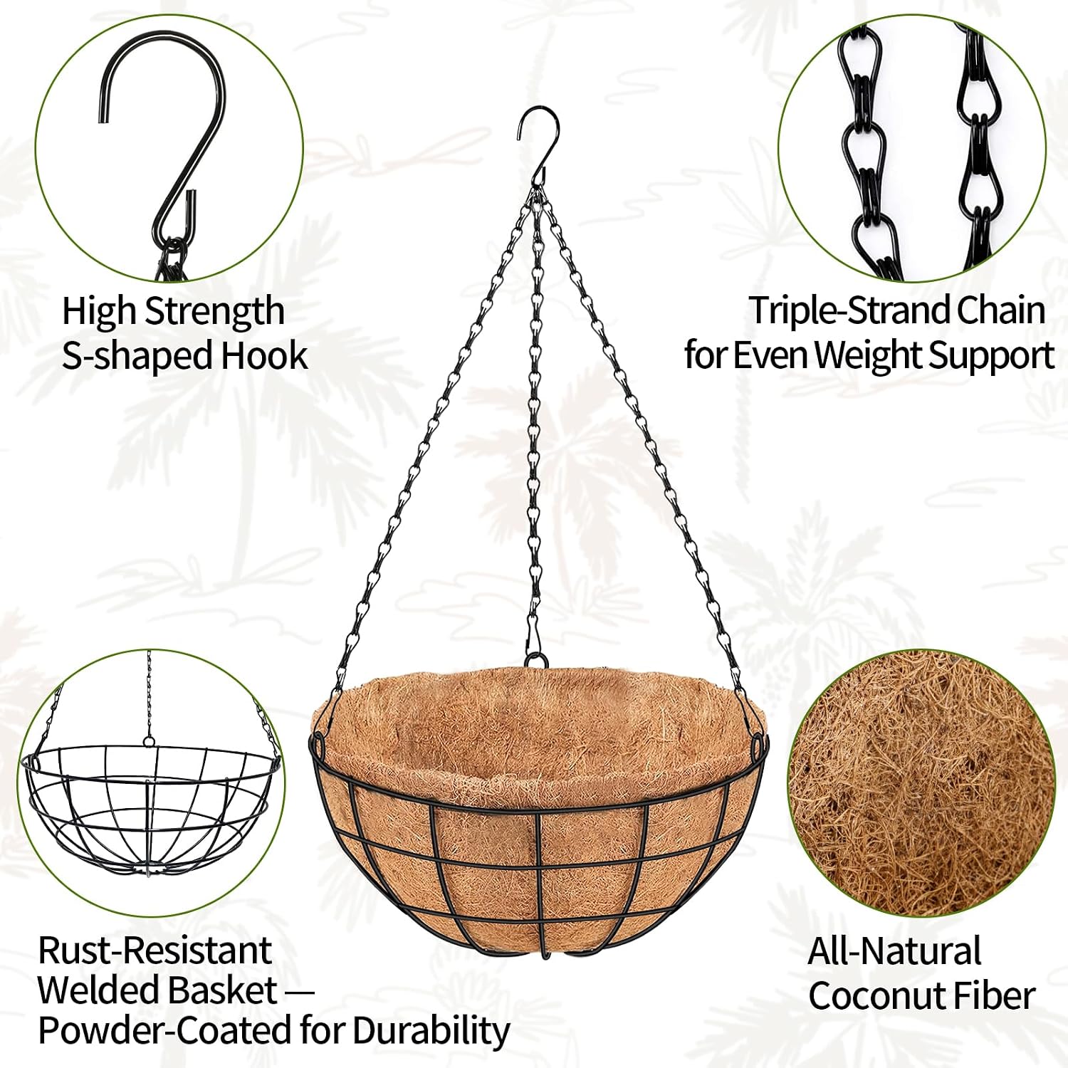 4 Pack Metal Hanging Baskets With Coir Liners