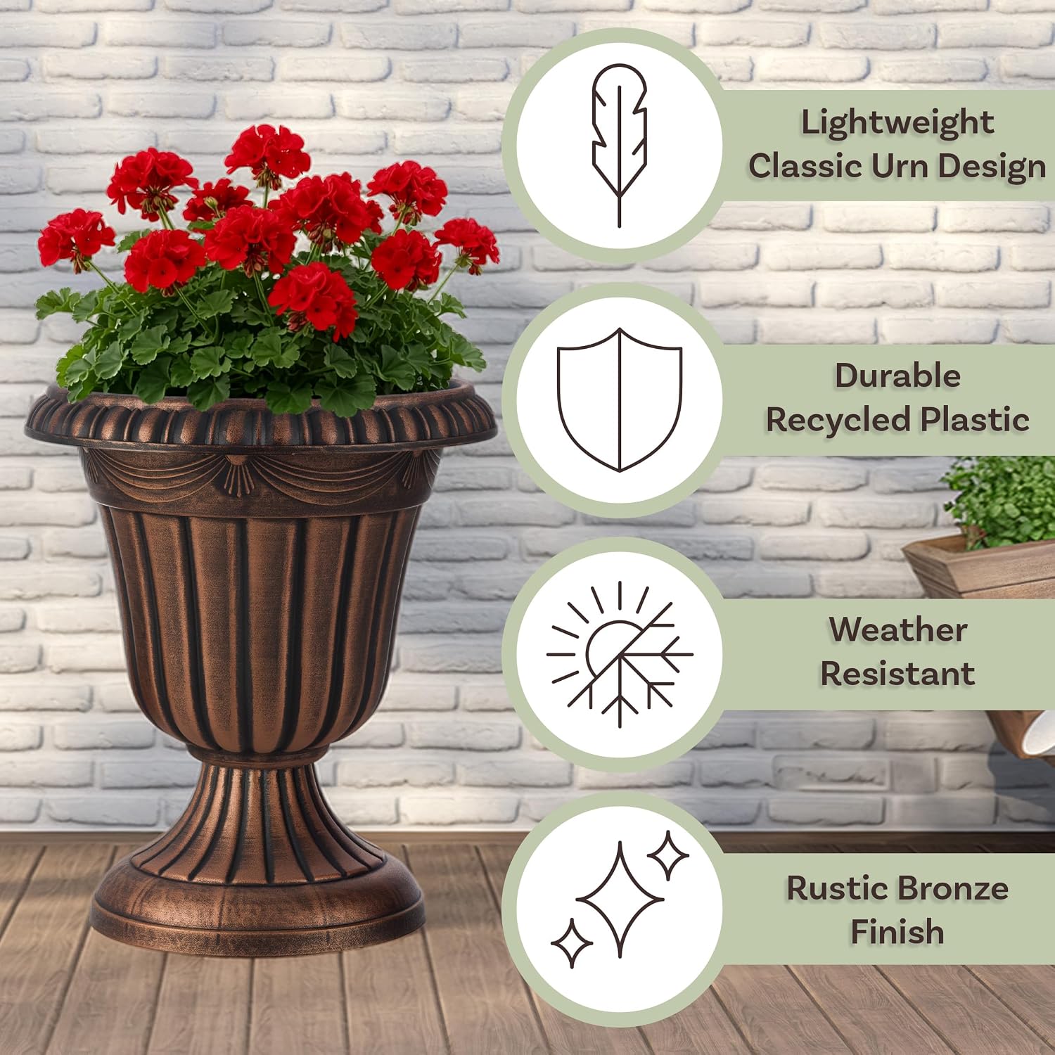 2 Rustic Bronze Plastic Urn Planters