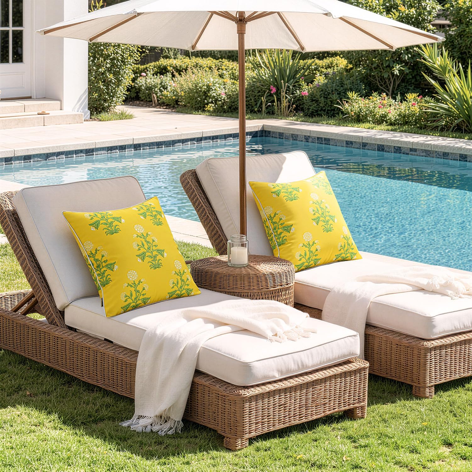 2 Pack Yellow Floral Outdoor Throw Pillows With Inserts
