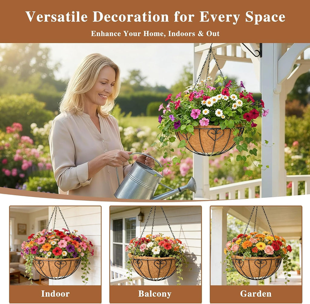 4 Pack Metal Hanging Baskets Coco Coir Liner