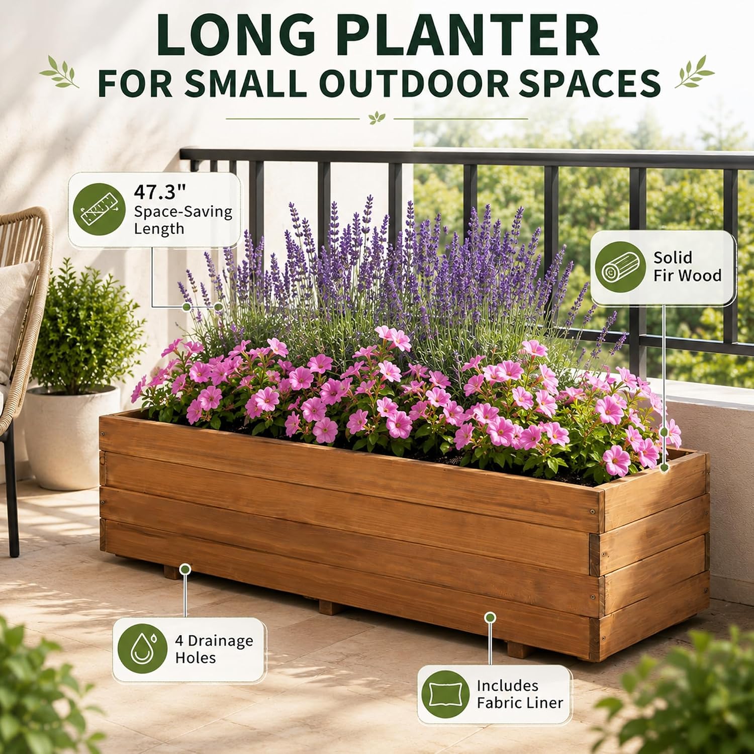 Wood Rectangular Garden Planter Box