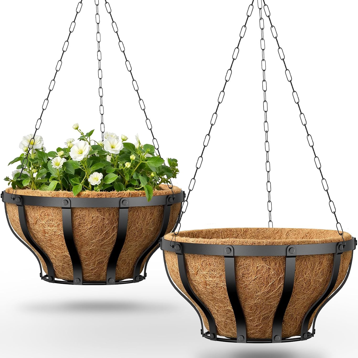 2 Pack Wrought Iron Hanging Baskets Coco Liner