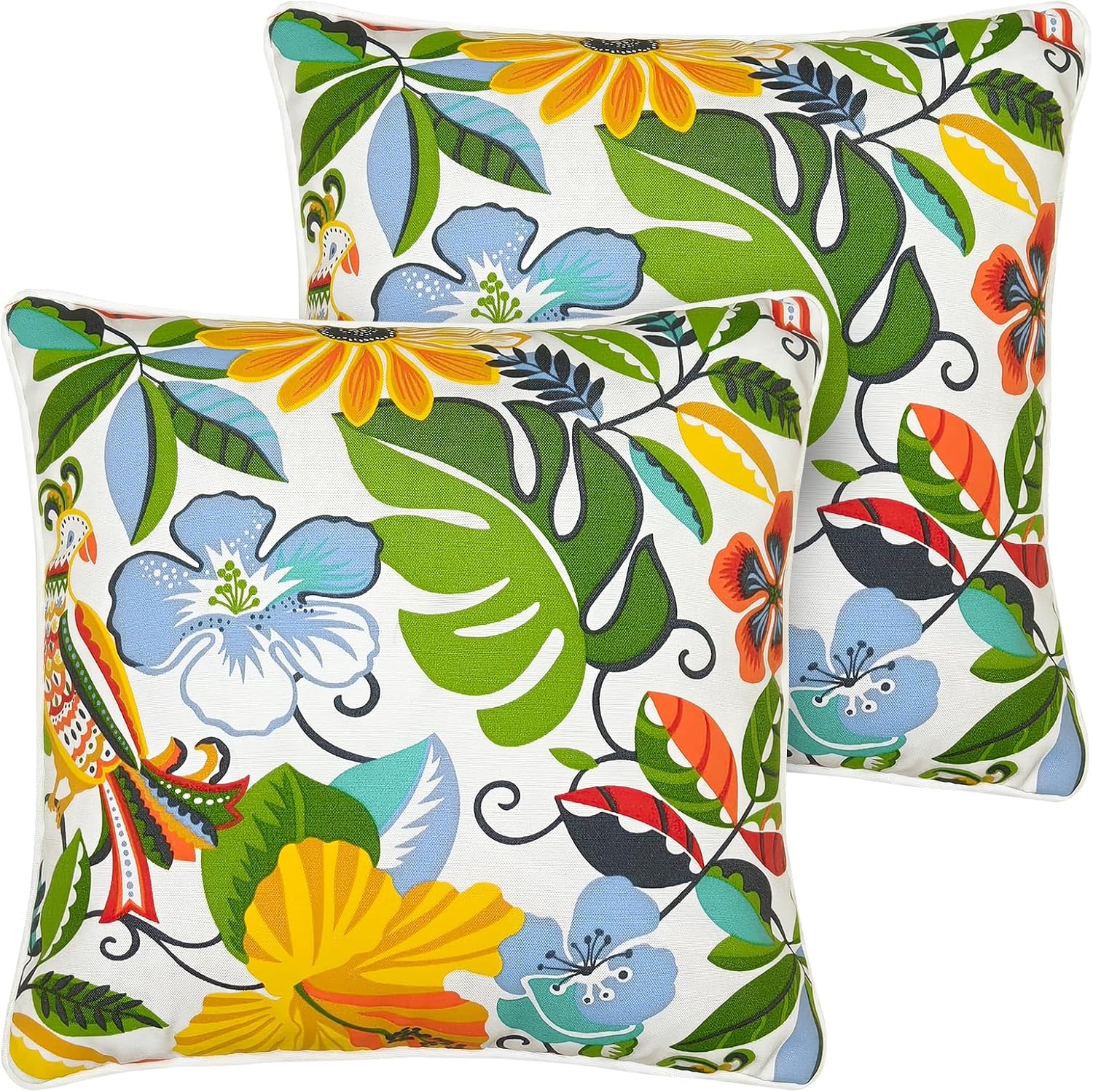 2 Pack 18x18 Outdoor Throw Pillows Flower Bird