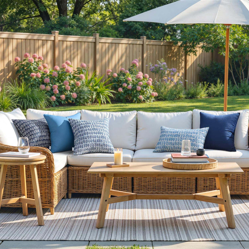 2 Pack Royal Blue Leaves Outdoor Throw Pillows With Inserts