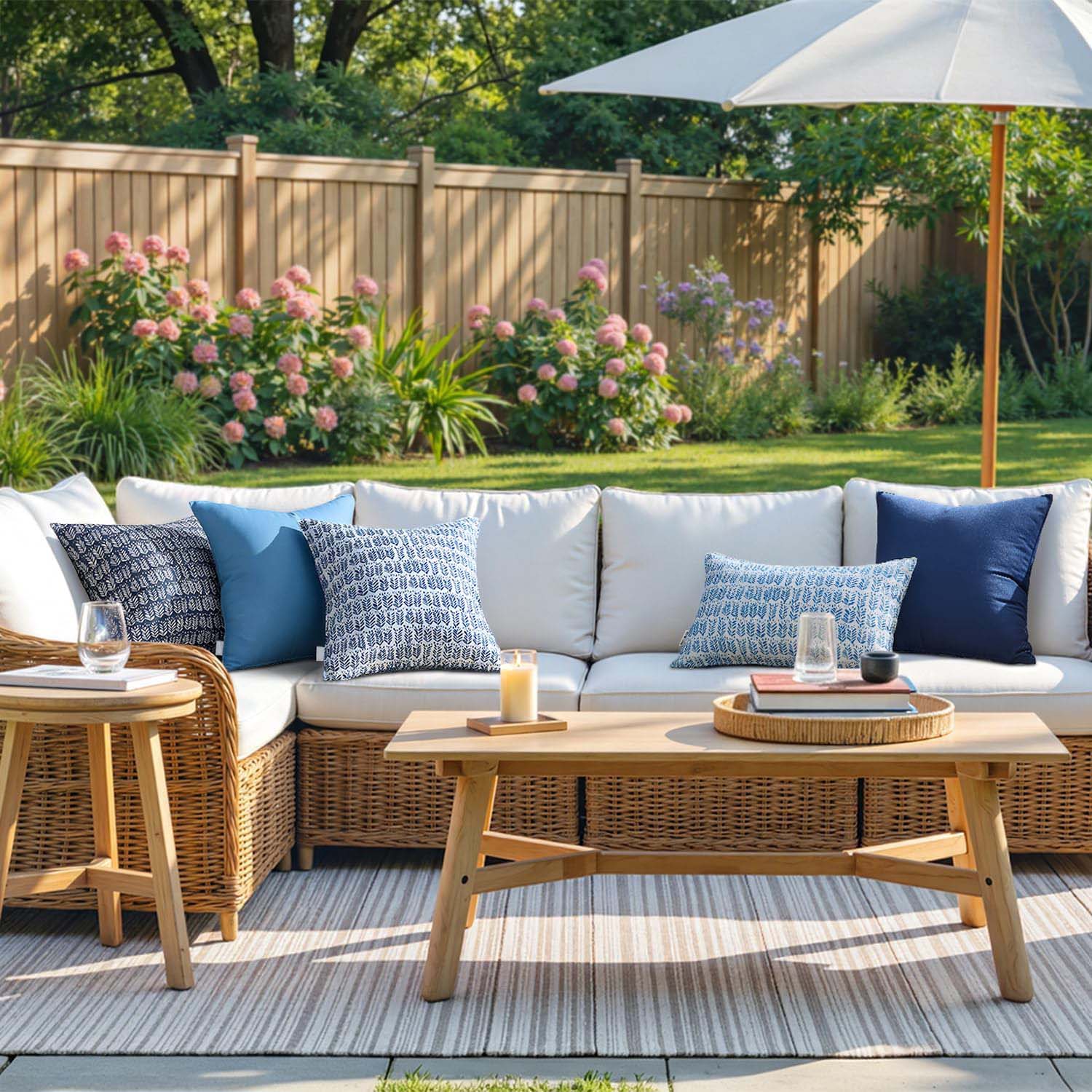 2 Pack Royal Blue Leaves Outdoor Throw Pillows With Inserts
