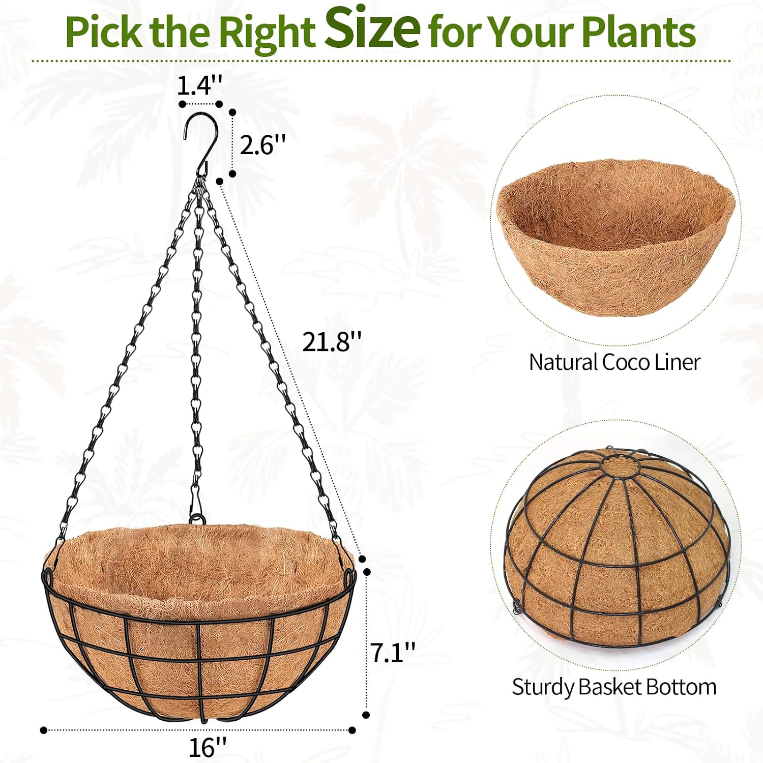 4 Pack Metal Hanging Baskets With Coir Liners