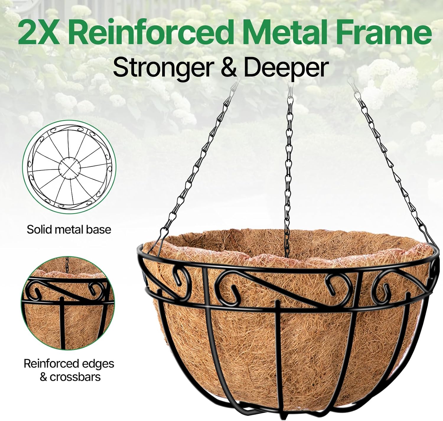 4 Pack Metal Hanging Baskets Coco Fiber Liners