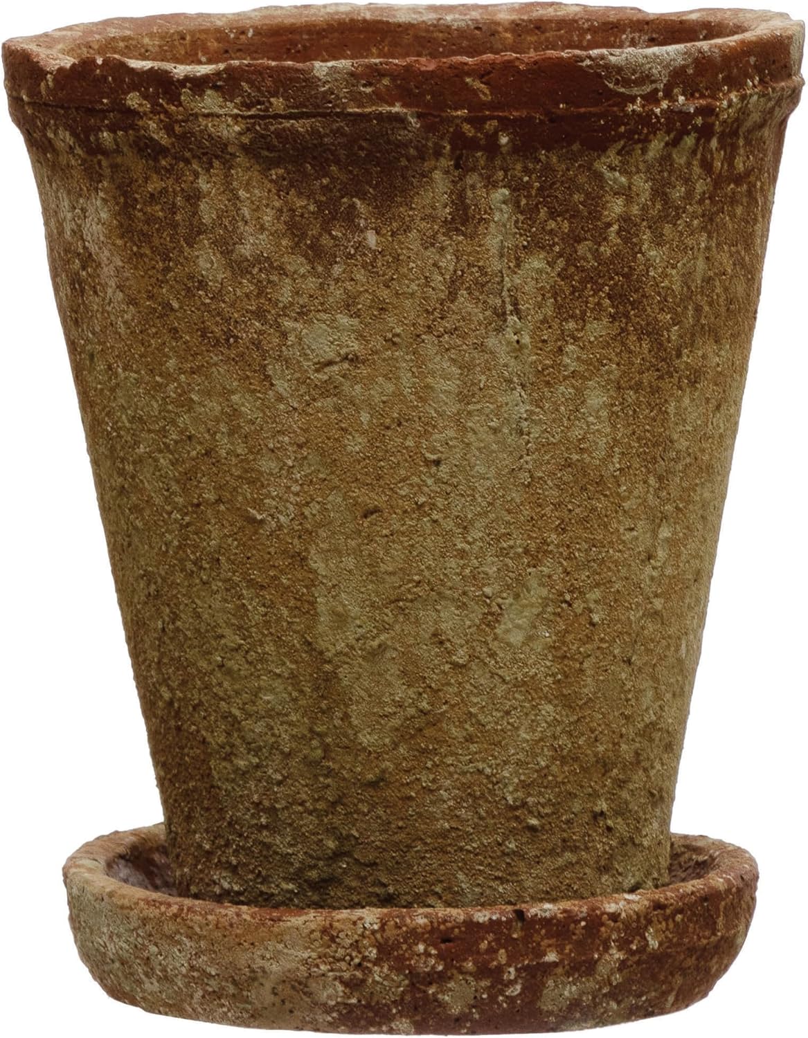 Cement Terra-Cotta Planter With Saucer