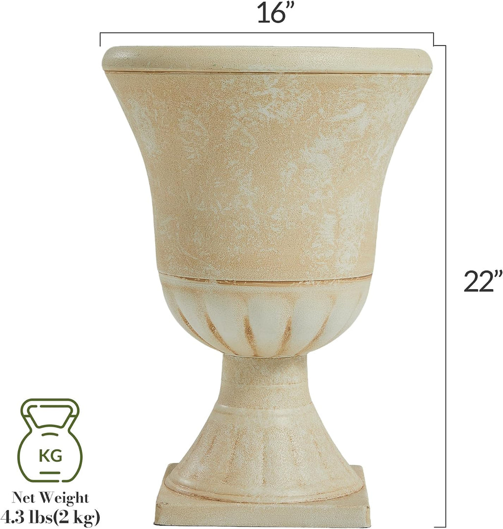 2 Pack Beige Imitation Stone Resin Urn Planters