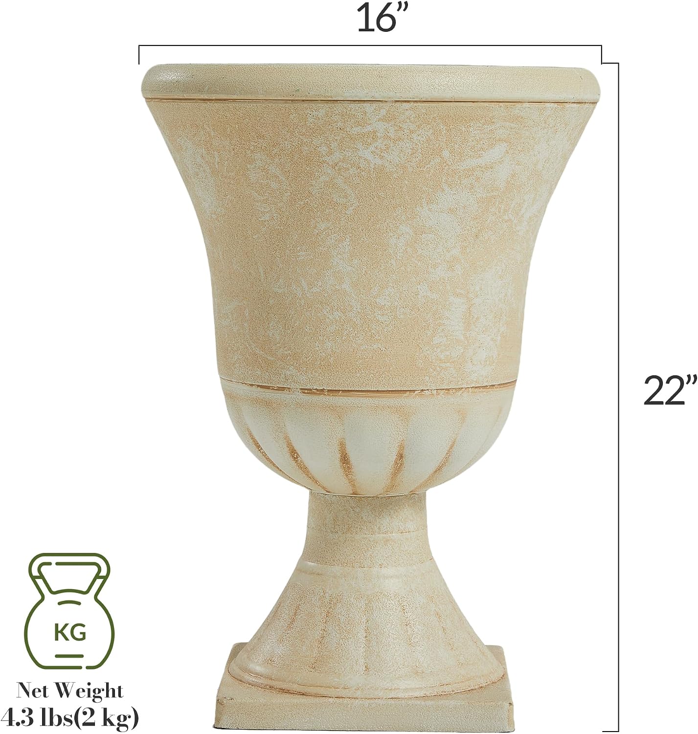 2 Pack Beige Imitation Stone Resin Urn Planters