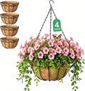 4 Pack Metal Hanging Baskets Coco Fiber Liners