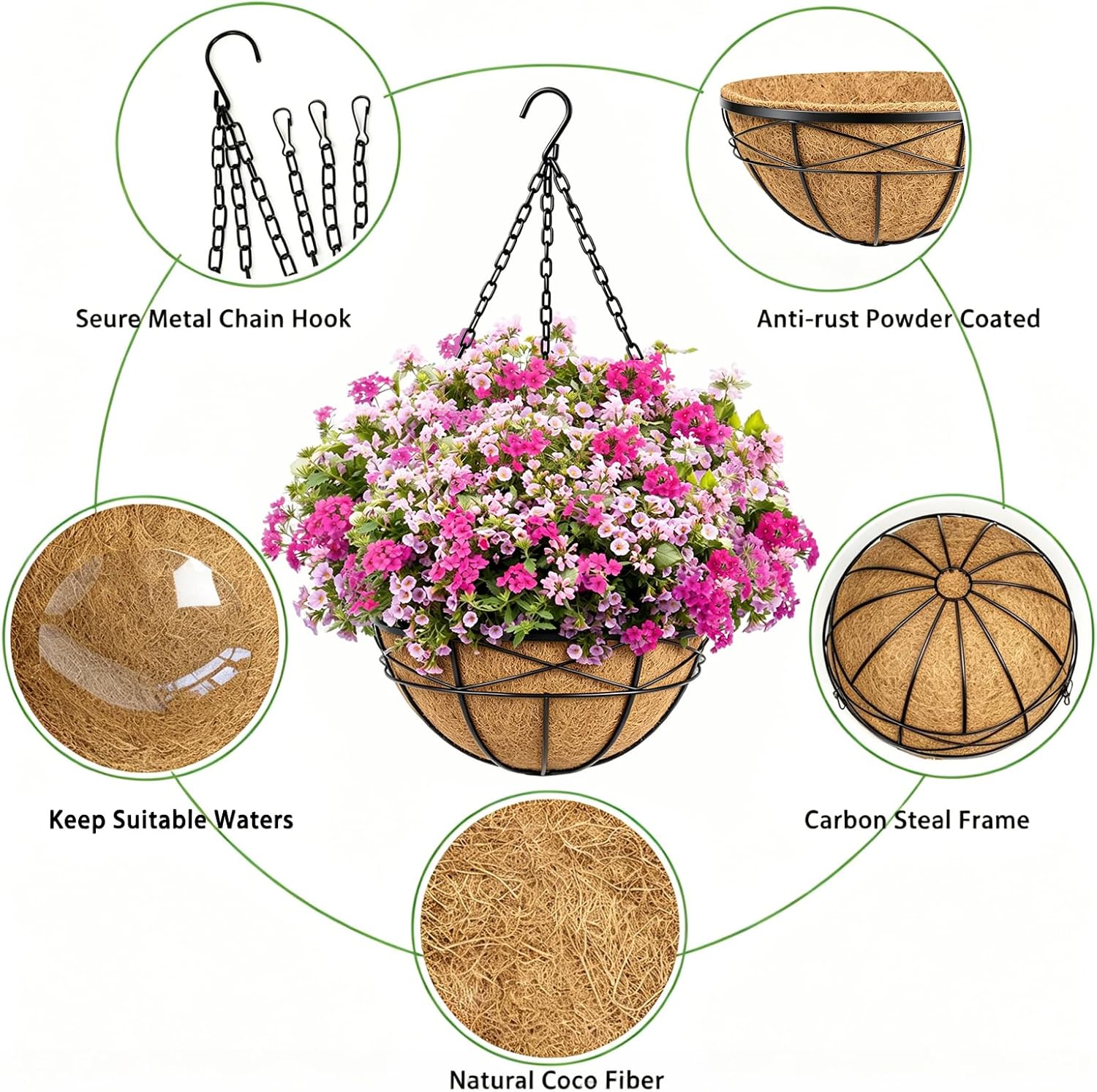 Large Black Metal Hanging Baskets Coco Liner