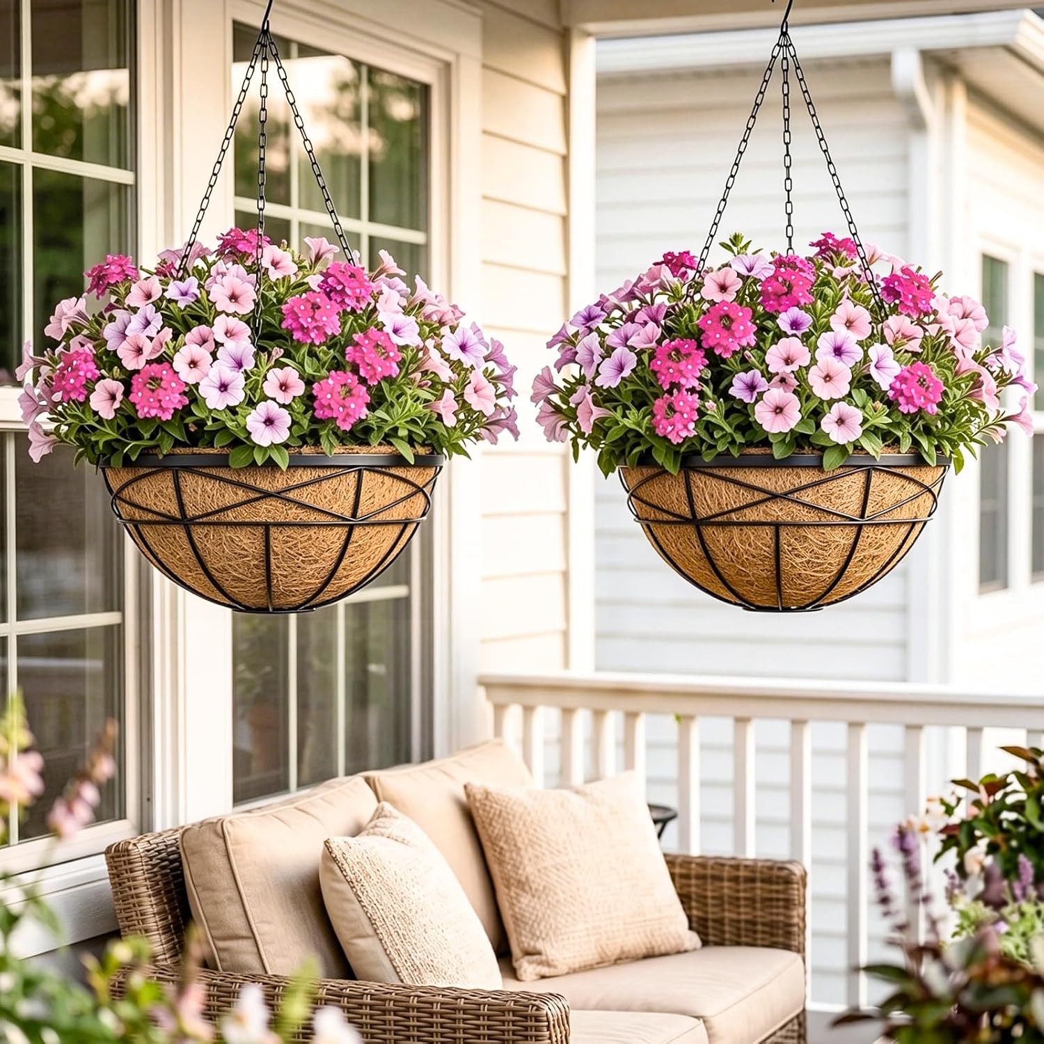 Large Black Metal Hanging Baskets Coco Liner