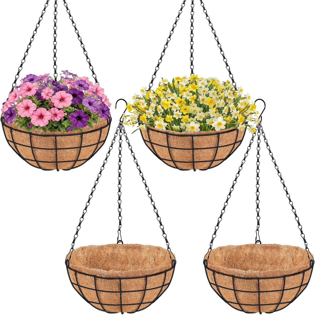 4 Pack Metal Hanging Baskets With Coir Liners