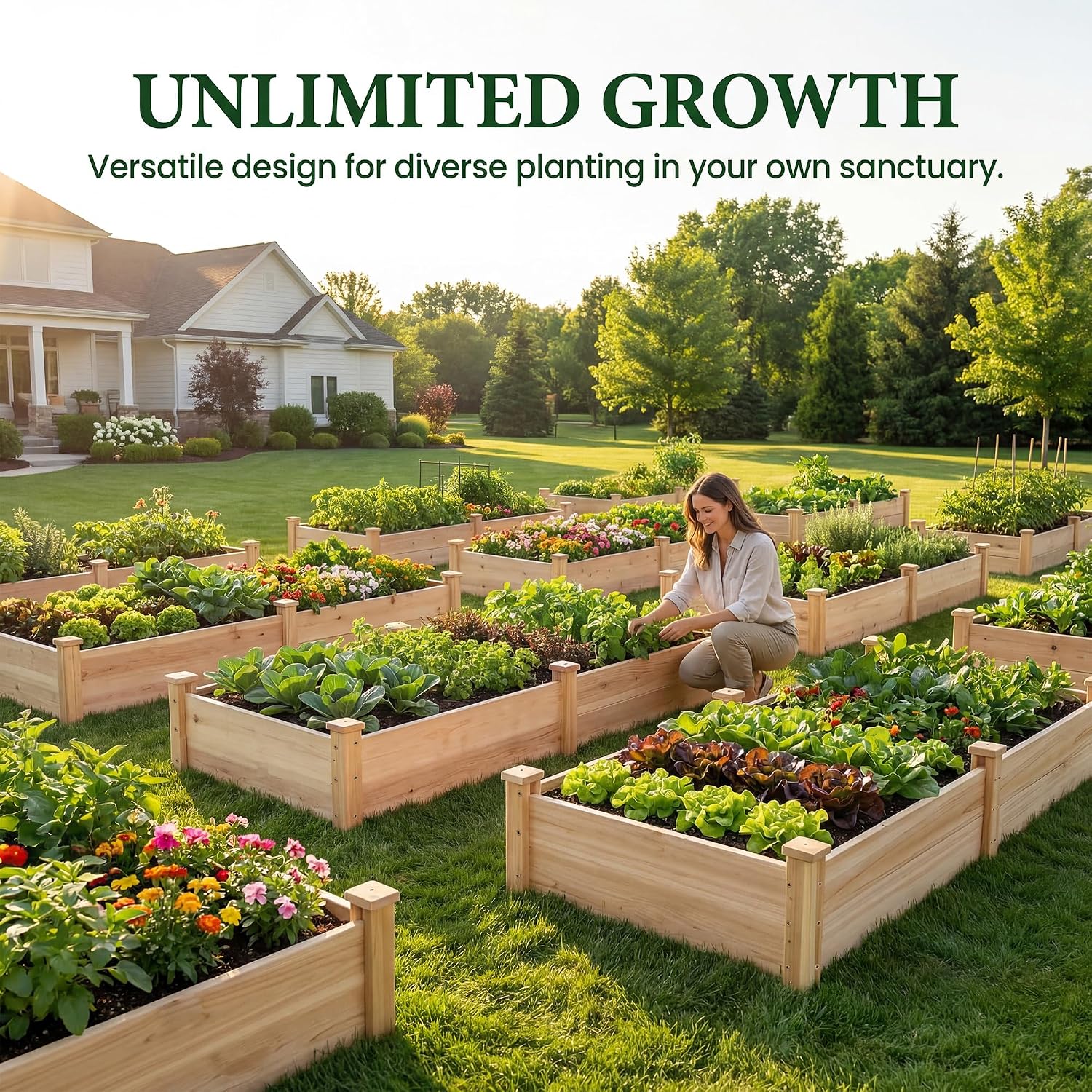 Natural Wood Divisible Garden Bed