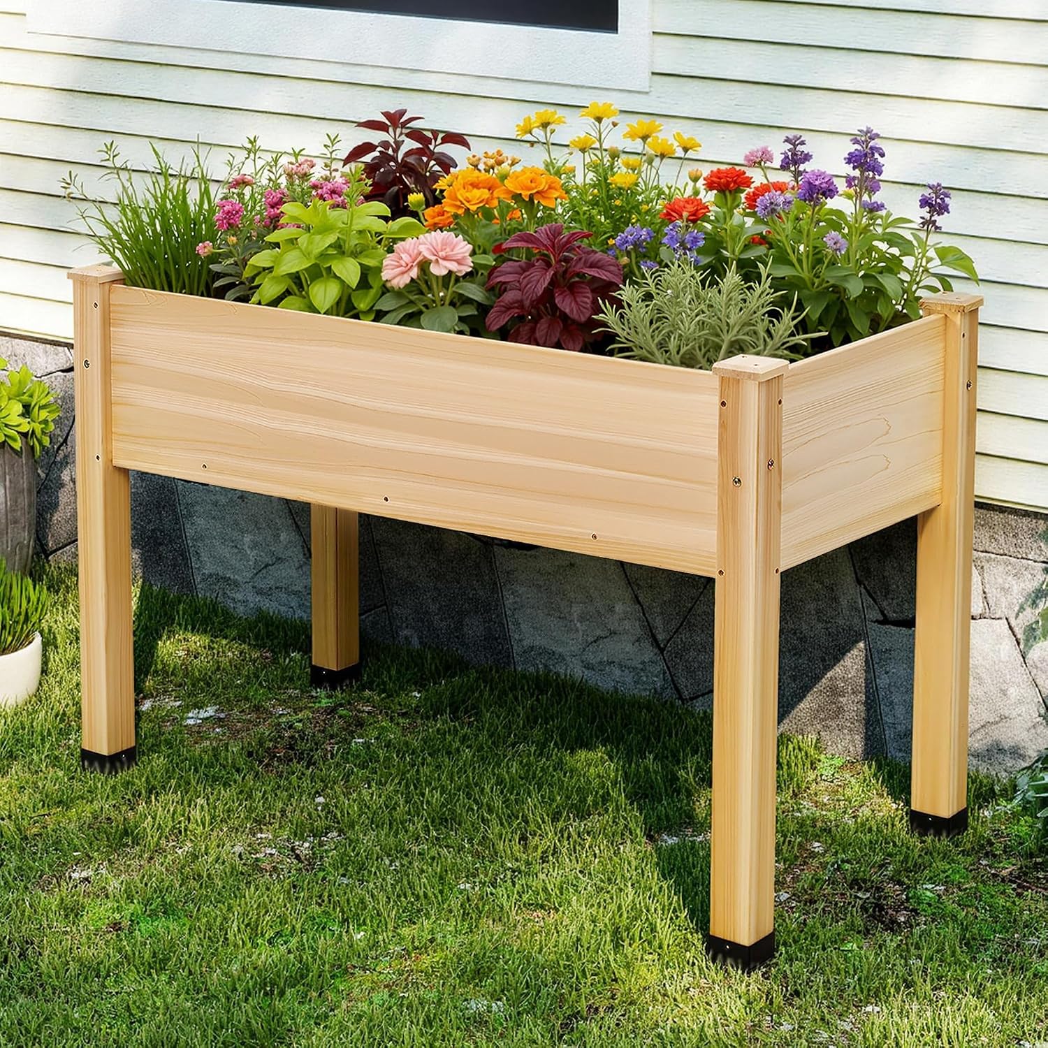 Light Wood Elevated Divided Garden Planter