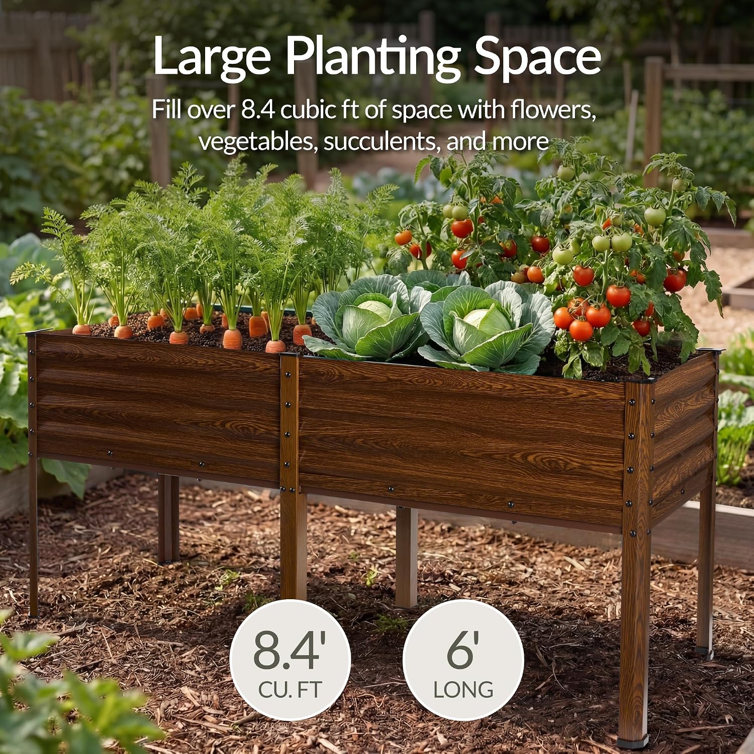 Wood Grain Galvanized Raised Garden Bed