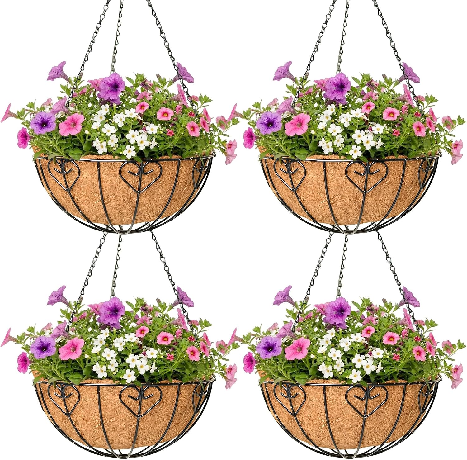 4 Pack Metal Hanging Baskets Coco Coir Liner