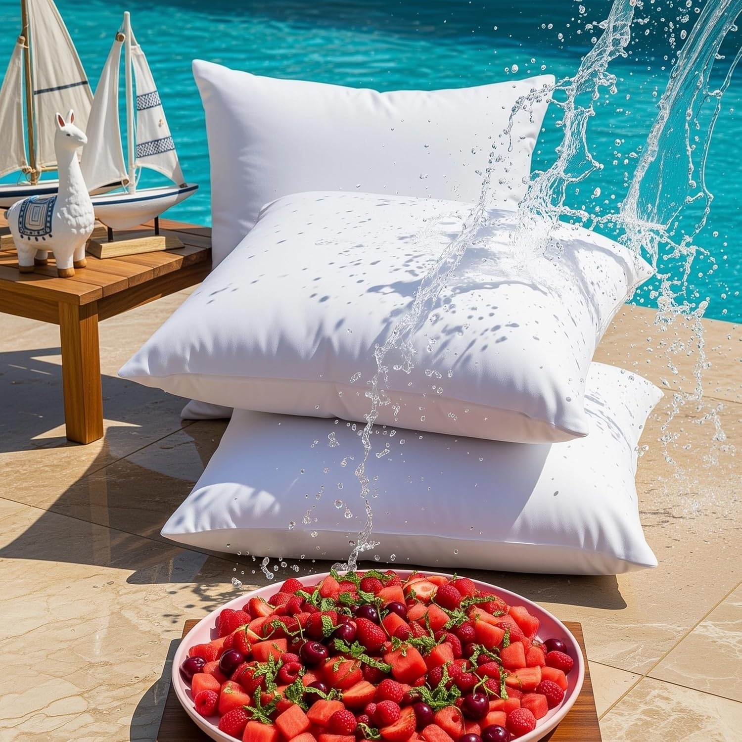 2 Pack 20x20 White Waterproof Outdoor Pillow Inserts