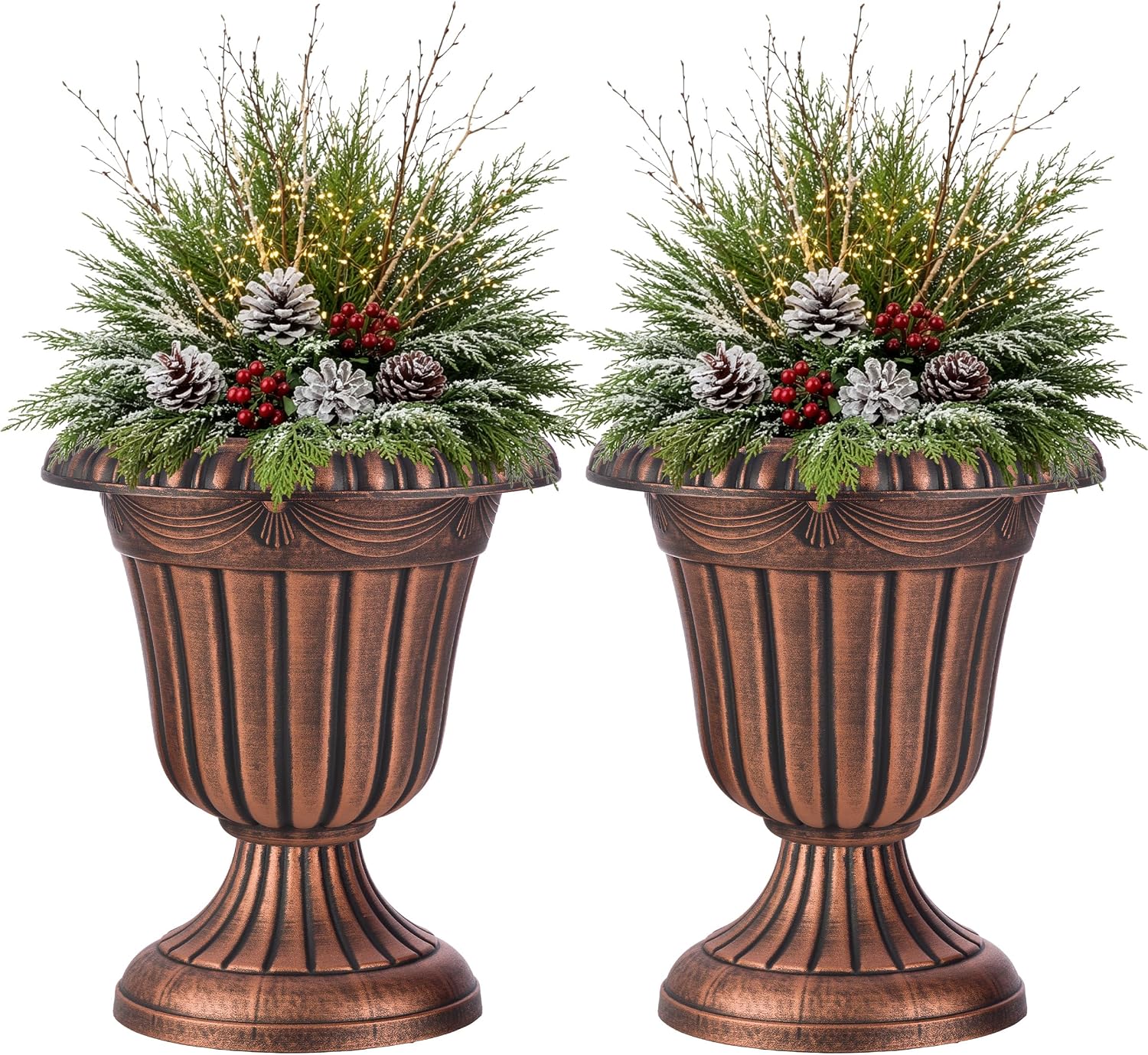 2 Rustic Bronze Plastic Urn Planters