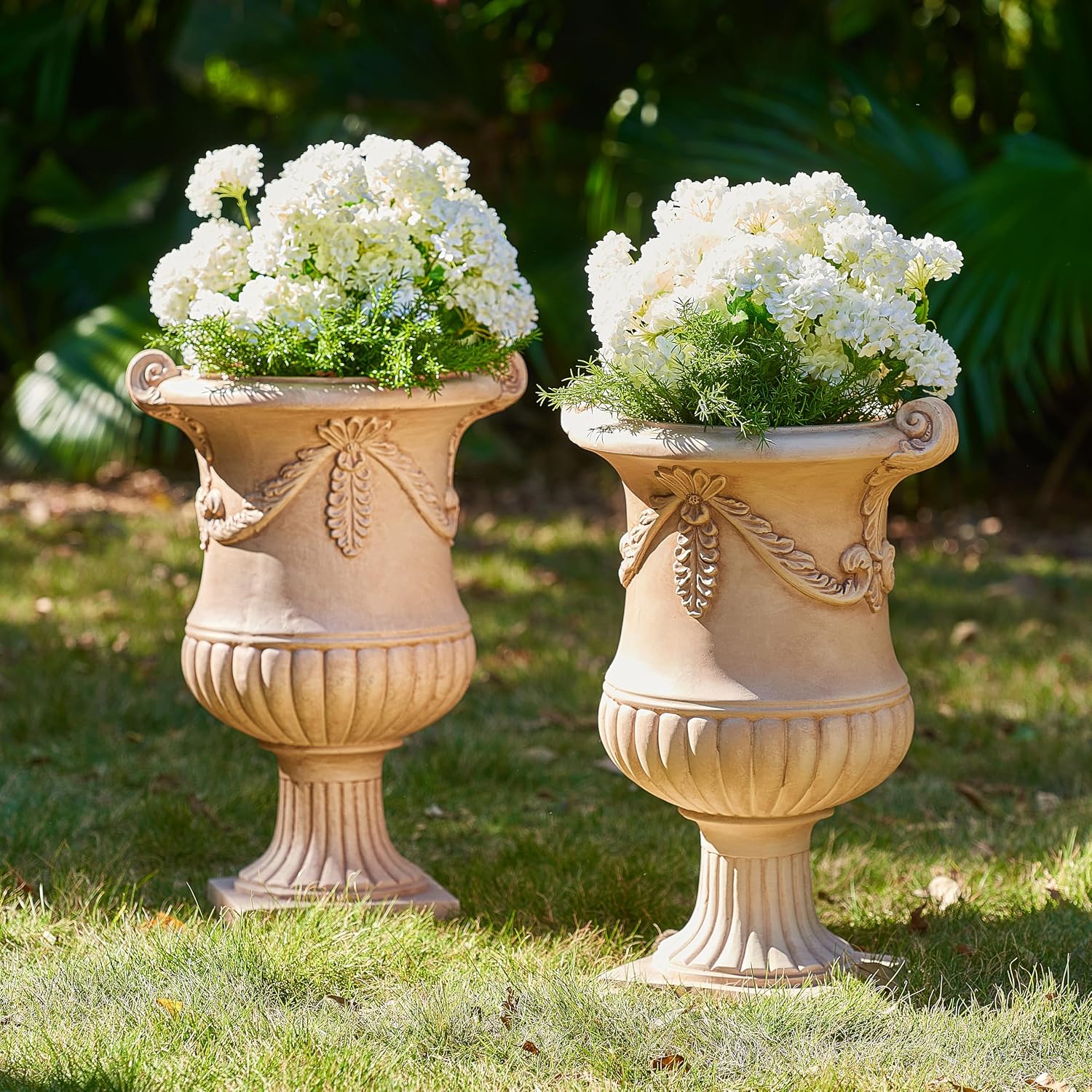 2 Terracotta Relief Urn Planters