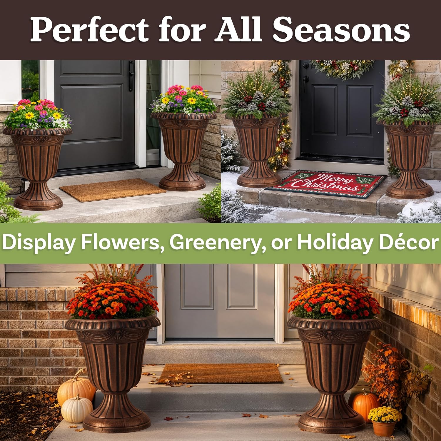 2 Rustic Bronze Plastic Urn Planters