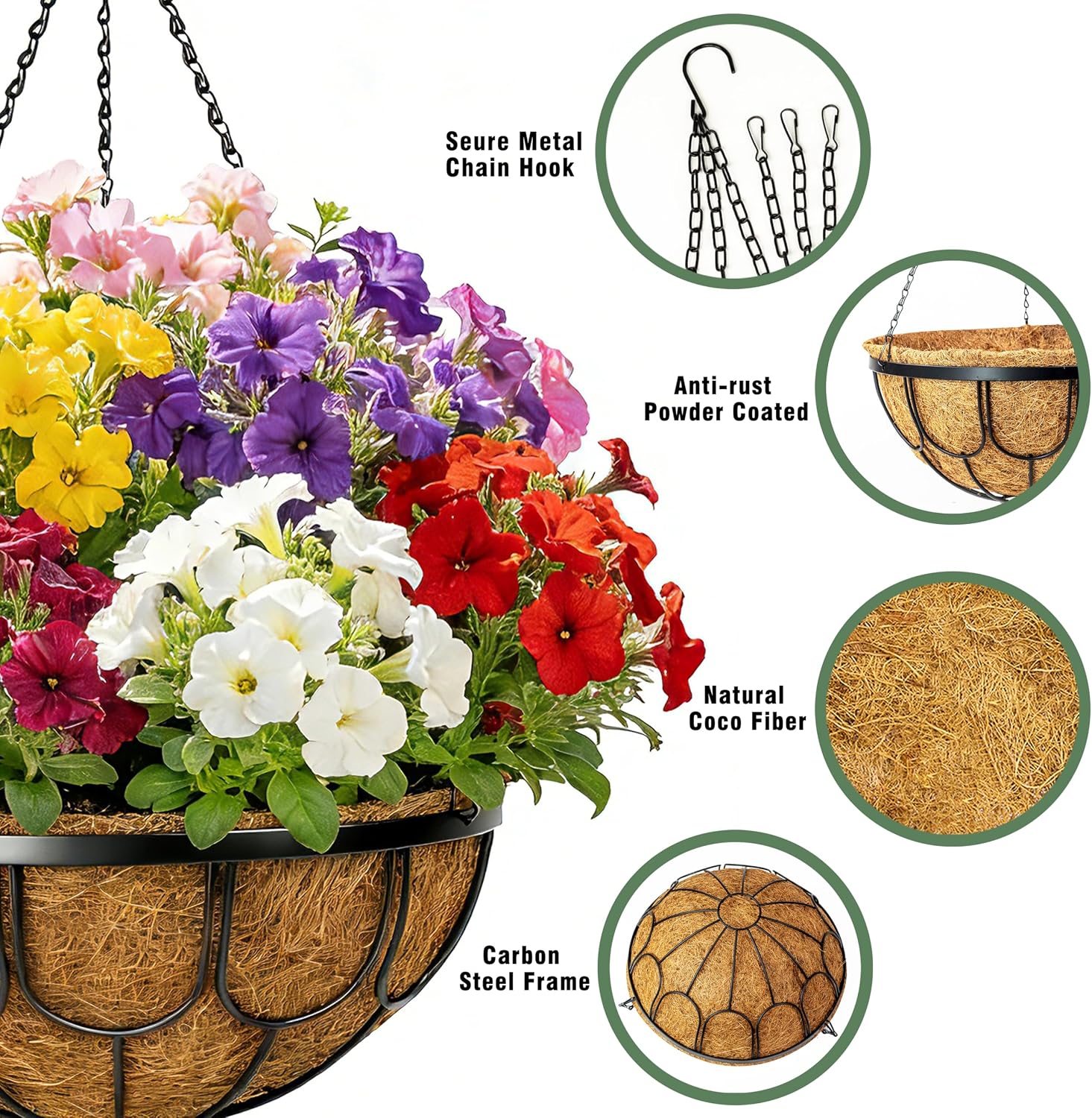 Metal Wire Hanging Planters Coco Liner