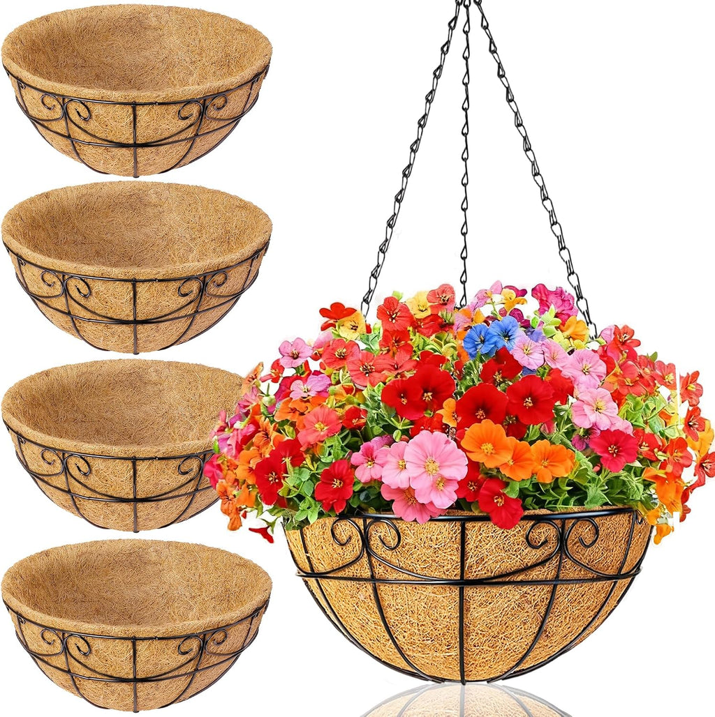 4 Pack Metal Hanging Baskets With Coco Liners